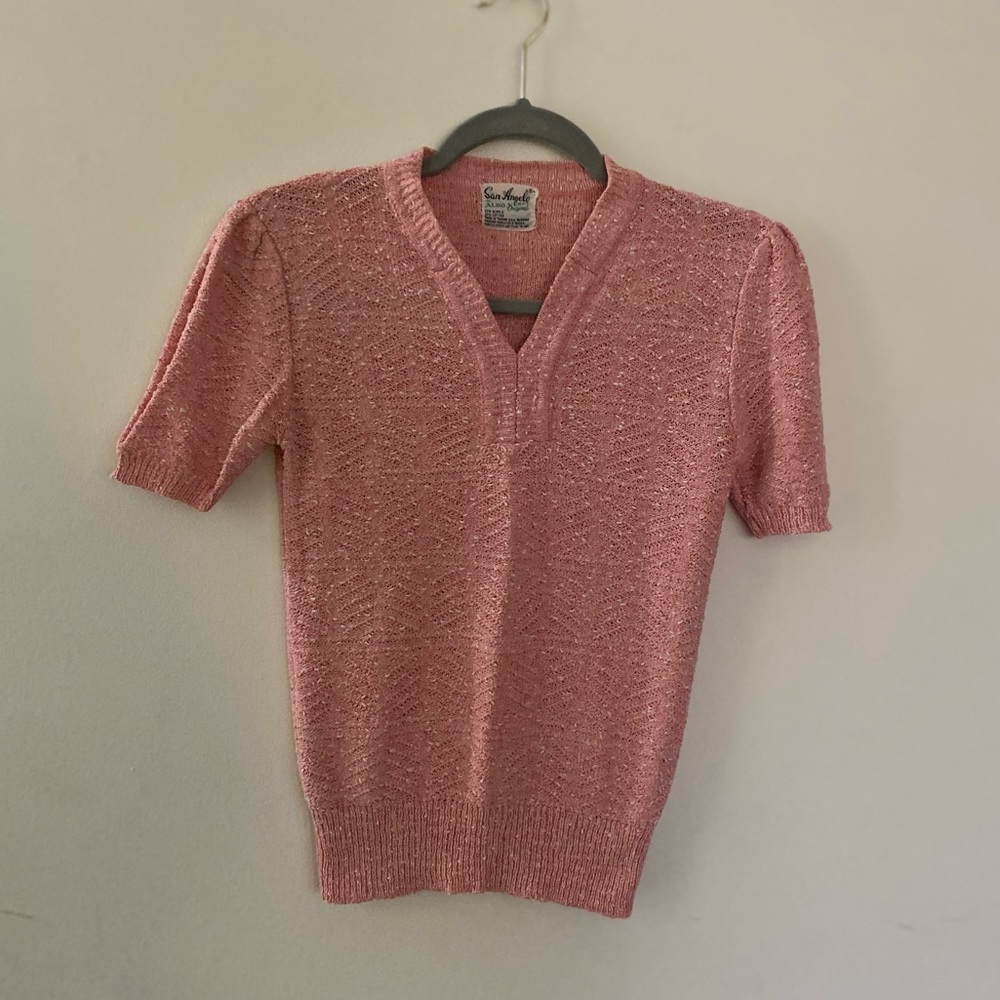 San Angelo Aldo Verdi Vintage Nubby V-Neck Short Sleeve Sweater